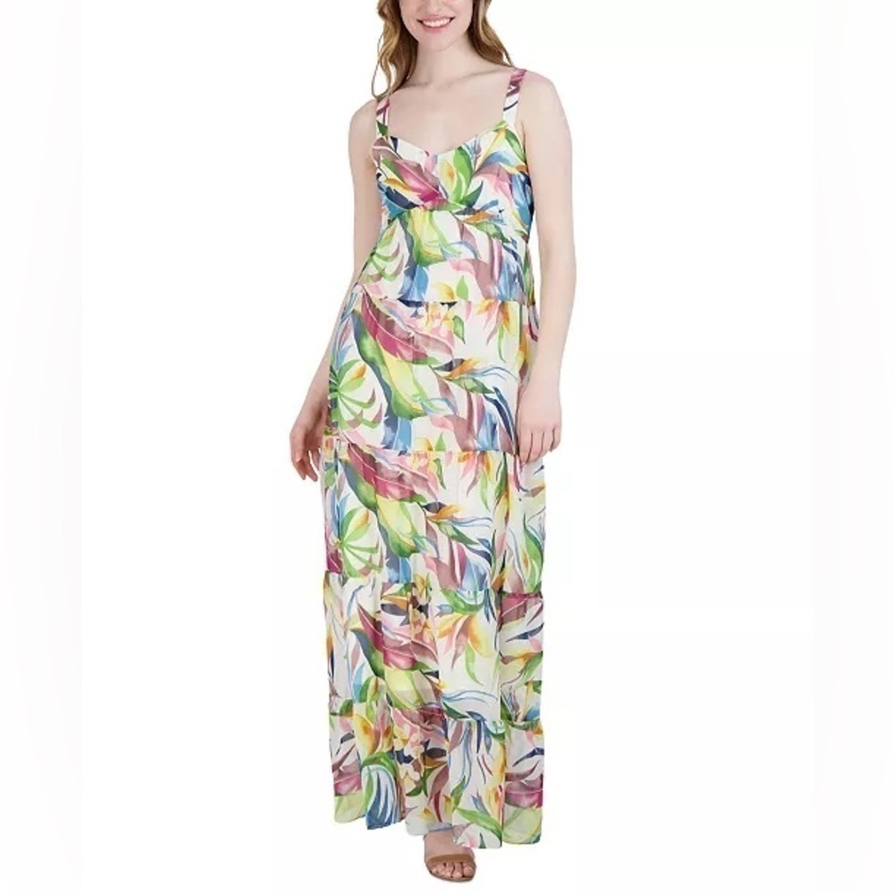 Julia Jordan Printed Sleeveless Tiered Maxi Dress - Size 14